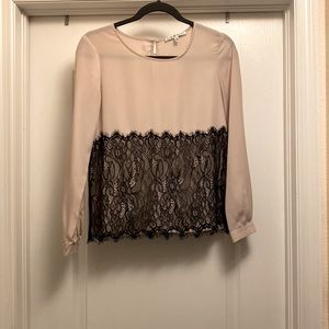 Beige Blouse with Black Lace